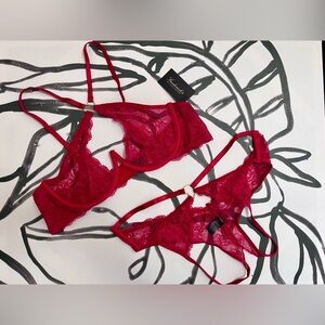 FREDERICKS OF HOLLYWOOD NWT Sexy Valentines Day Bra & Panty Set Heart Sz L/XL